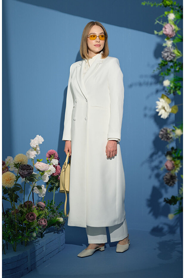 Tam Boy Maksi Ceket Ekru - 2