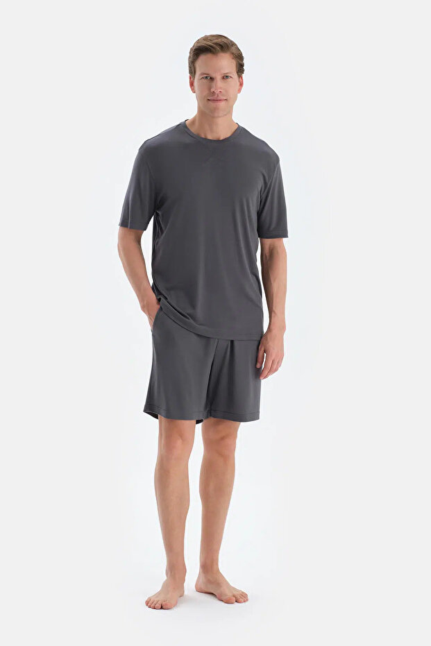 Füme Cool Touch Dikiş Detaylı Tişört Şort Pijama Takımı - 1