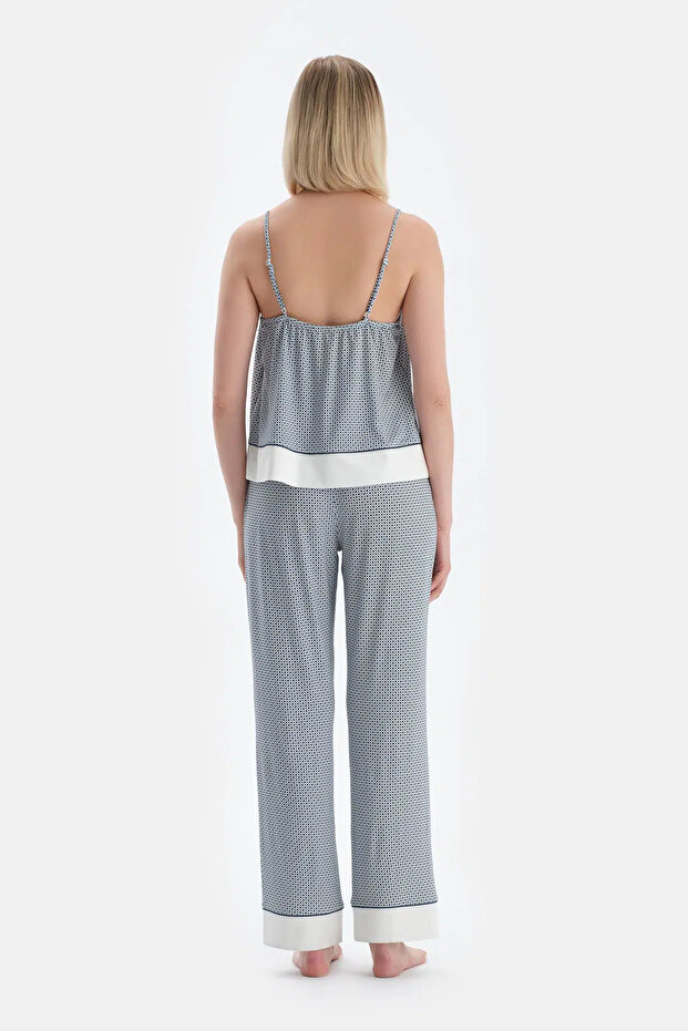 Lacivert Metraj Desenli Atlet Pantolon Pijama Takımı - 3
