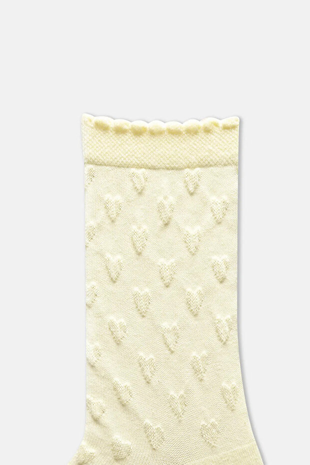 Lila-Sarı Kız Çocuk 2'Li Kalp Desenli Çorap - 7