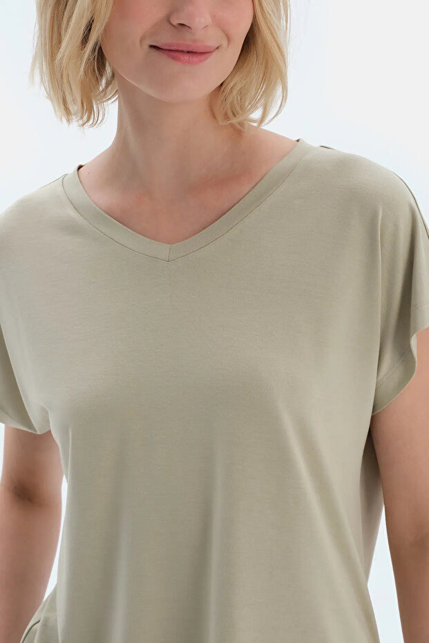 Ada Çayı V Yaka Pileli Tişört Pantolon Pijama Takımı - 5