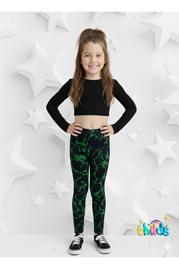 Jacquard Lycra Knitted Fabric Winter Black Green Patterned Girls Leggings
