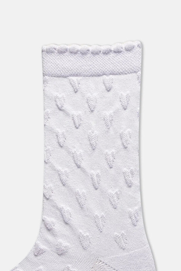 Lila-Sarı Kız Çocuk 2'Li Kalp Desenli Çorap - 4