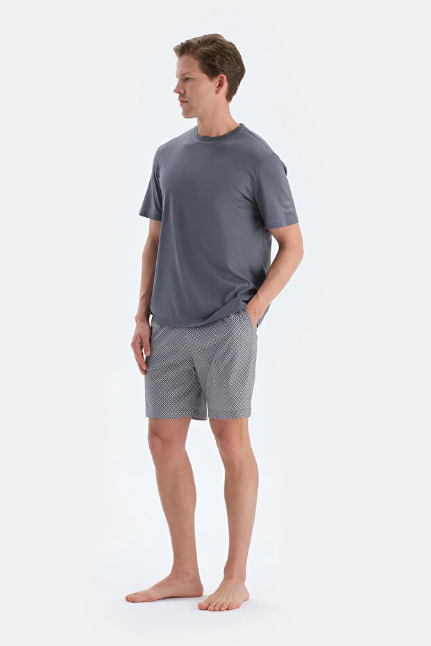 Indigo Baskı Ve Dikiş Detaylı Tişört Şort Pijama Takımı - 3