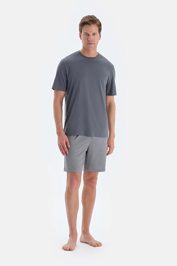 Indigo Baskı Ve Dikiş Detaylı Tişört Şort Pijama Takımı - 1