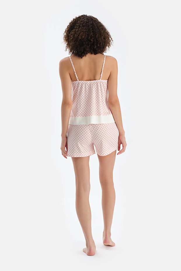 Turuncu V Yaka Metraj Baskılı Atlet Şort Pijama Takımı - 2