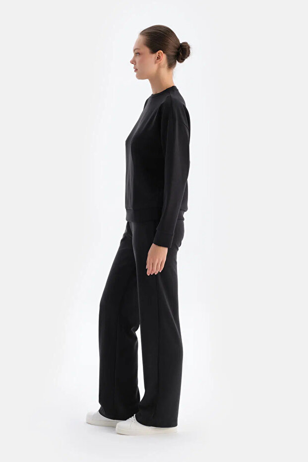 Siyah Basıc Modal Sweatshırt - 3