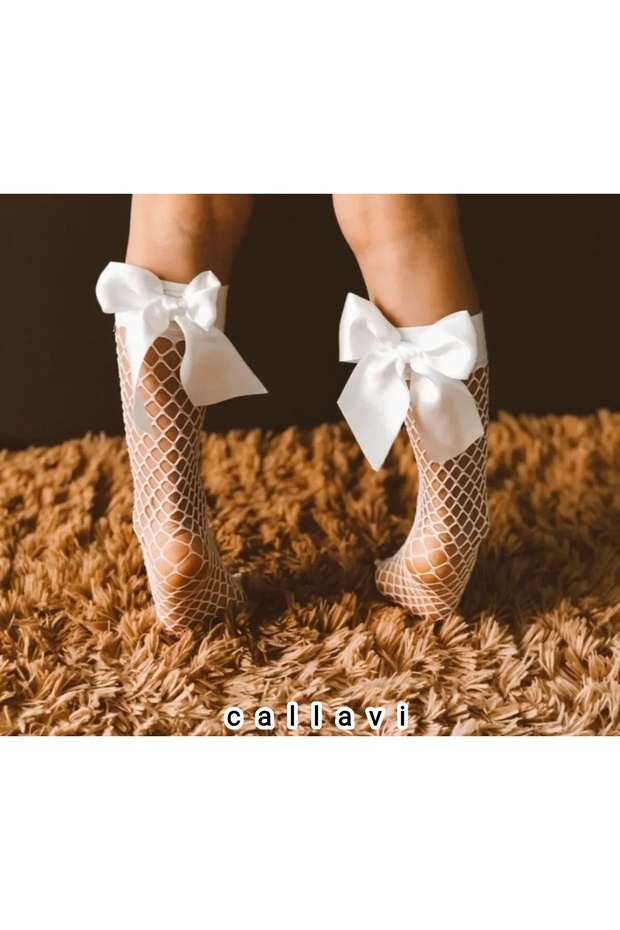 Kız Çocuk Diz Altı File Çorap 3 çift - 4