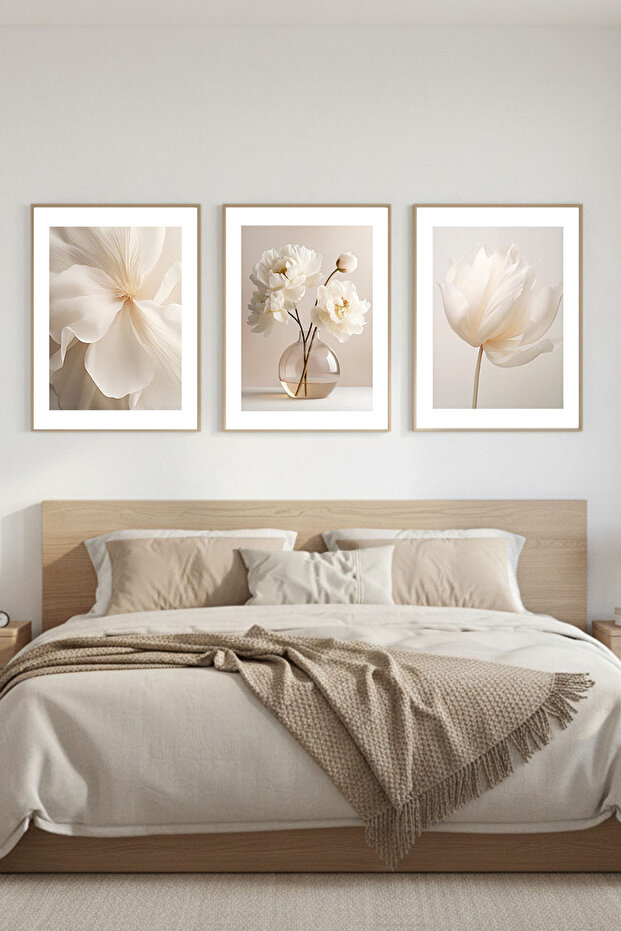 Ahşap Çerçeveli Botanik 3lü Tablo Set - 4