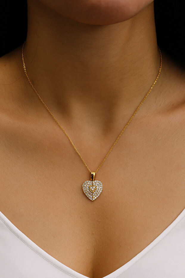 1St Class Steel Does Not Blacken Necklace with Zircon Stone Heart and Angel Figure When Opened