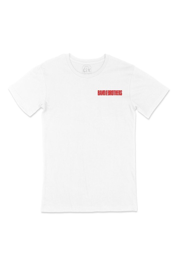 White T-Shirt with Red Band Of Brothers Pocket Logo Design