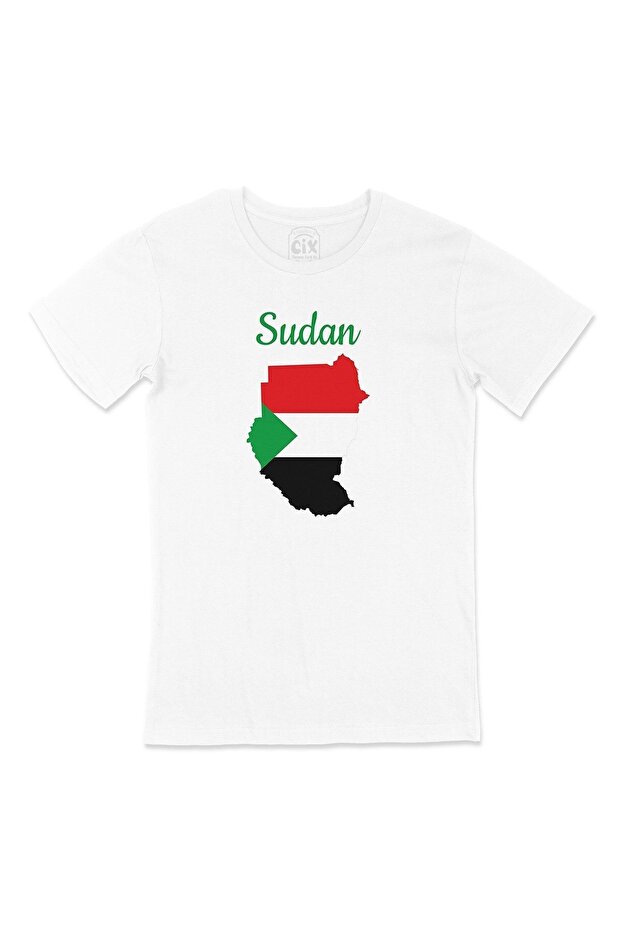 White T-Shirt with Sudan Map and Flag Pocket Logo Design
