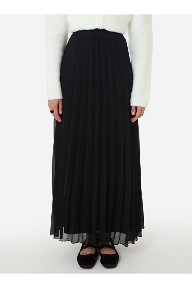 Piliseli Şifon Etek - Siyah - Refka - 3