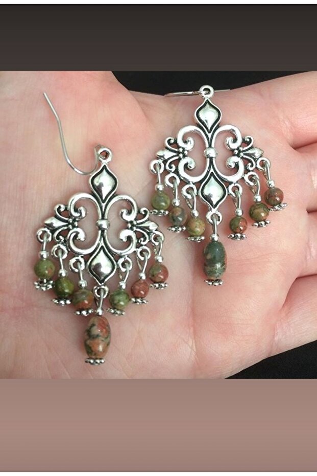 Authentic Unakite Stone Handmade Earrings