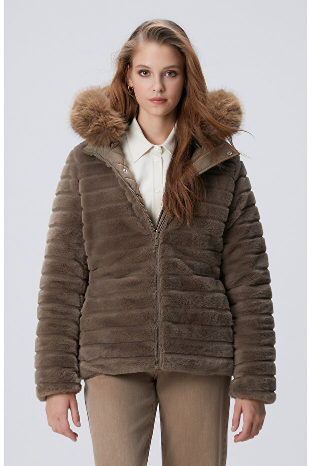 Koyu Bej Çift Taraflı Mont - 4