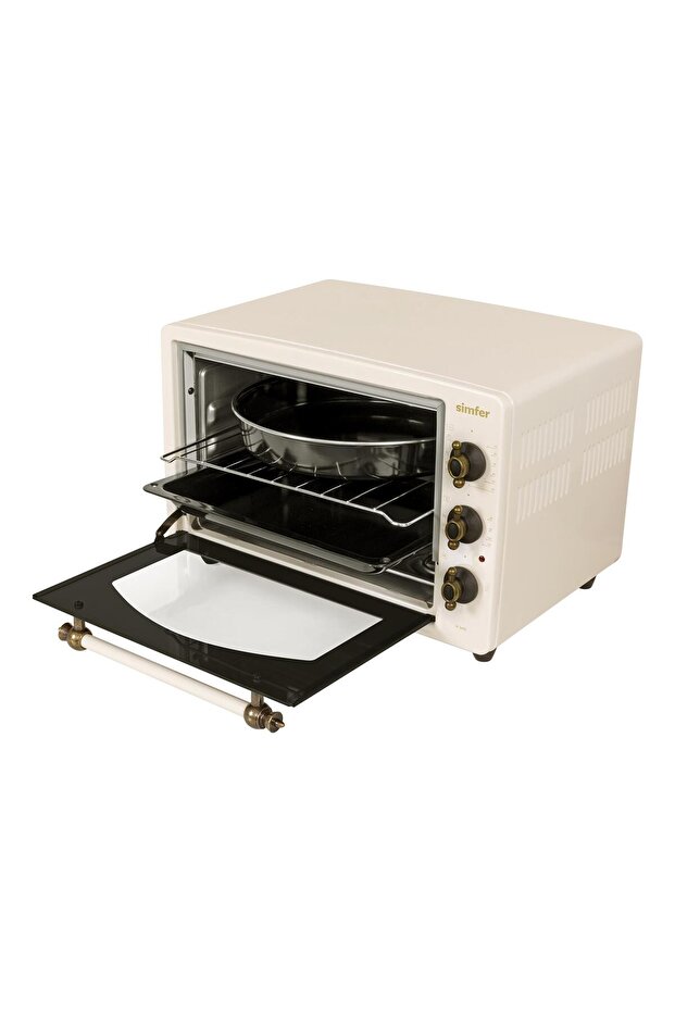3495 Retro Bej 34 LT Statik Mini/Midi Fırın - 4 Fonksiyon, Programlanabilir Pişirme & Isı Kontrol - 3