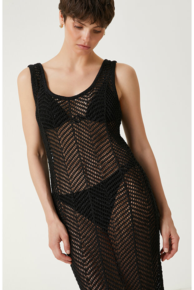 Siyah Desenli Plaj Elbisesi - 2