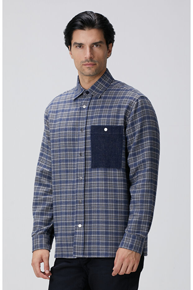 Indigo Ekose Desenli Gömlek - 4