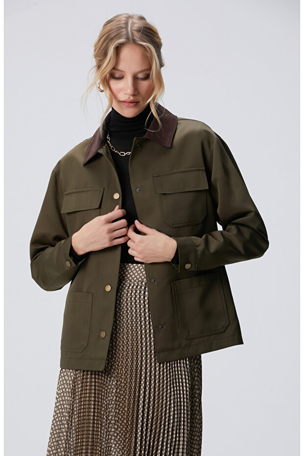 Haki Kadife Garnili Mont - 4