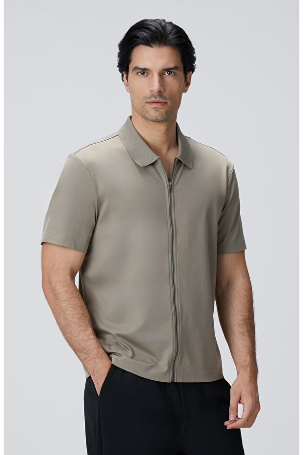 Haki N-Tech Fermuarlı Örme Gömlek - 1