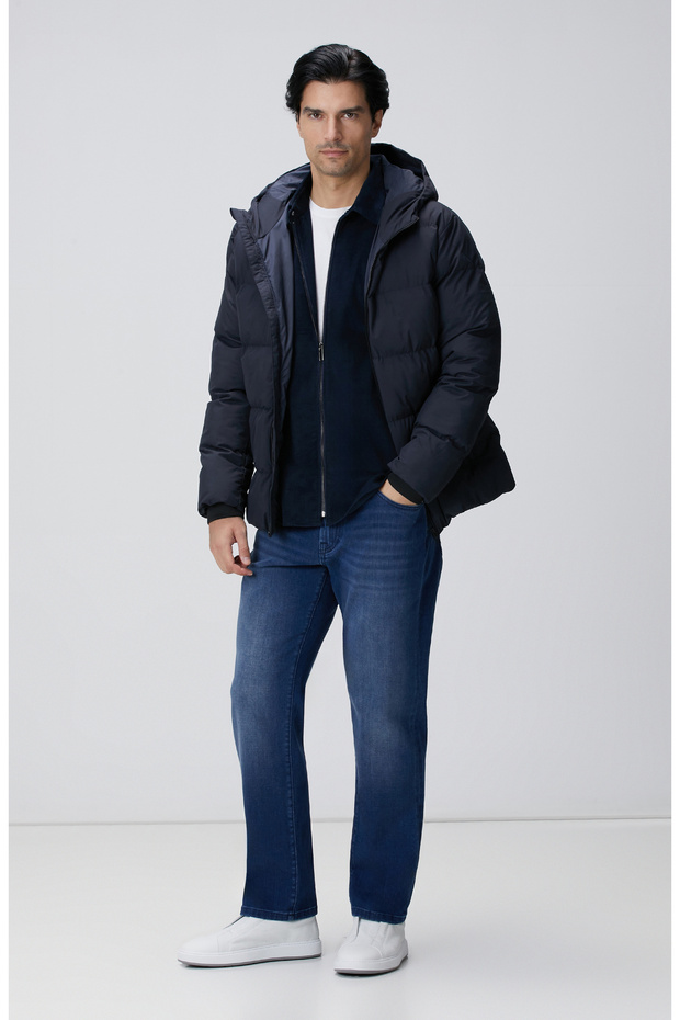 Lacivert Kapüşonlu Puffer Mont - 3