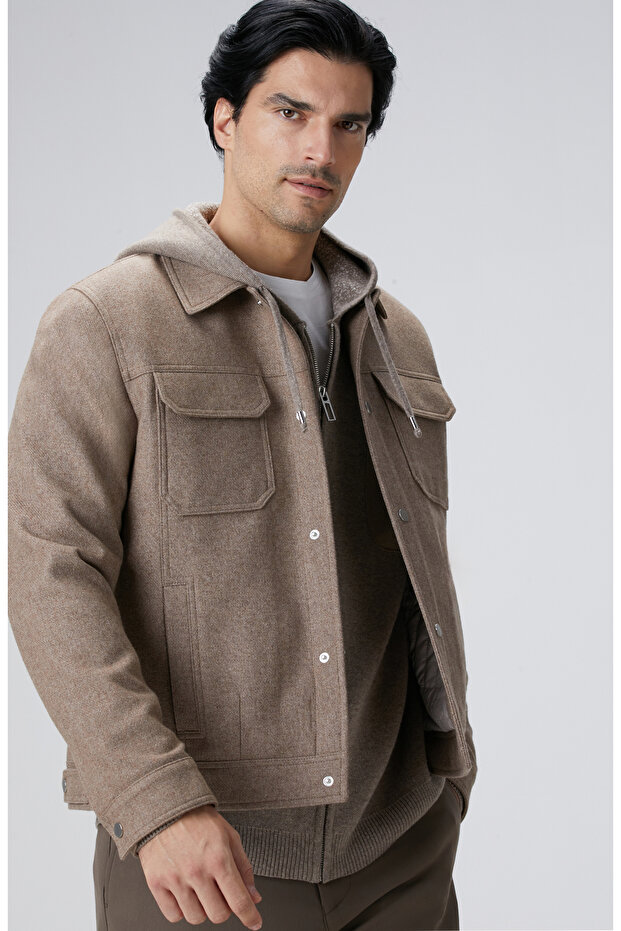 Bej Yün Karışımlı Mont - 5