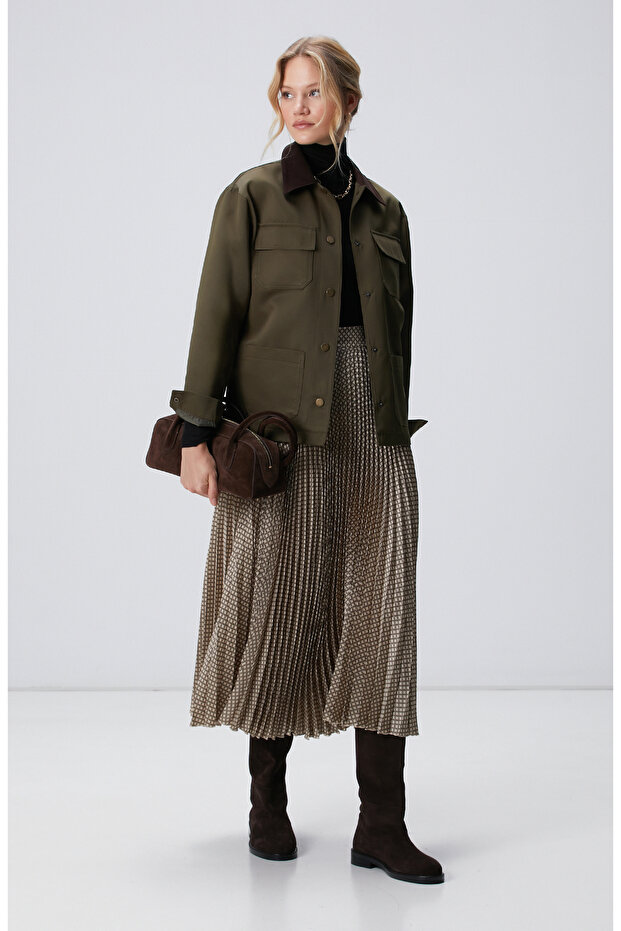 Haki Kadife Garnili Mont - 3