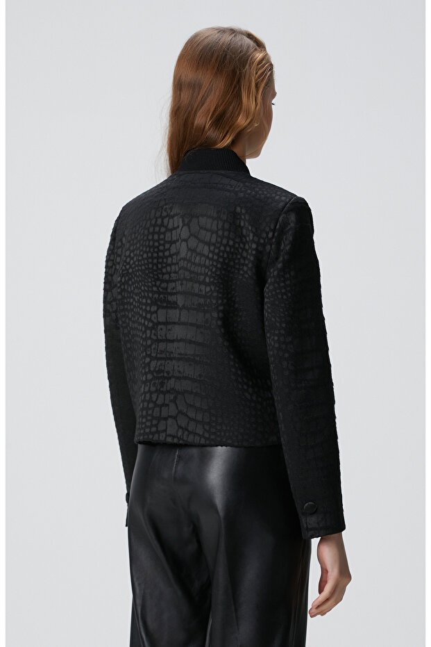 Siyah Yün Karışımlı Mont - 5