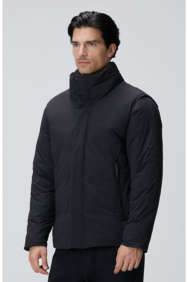 Siyah Yelek Olabilen Puffer Mont - 5