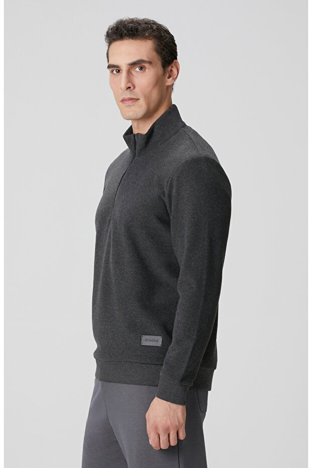 Antrasit Dik Yaka Fermuarlı Sweatshirt - 4