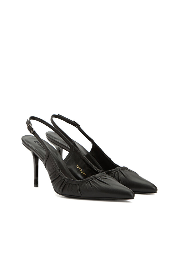 Siyah Deri Topuklu Ayakkabı - 1