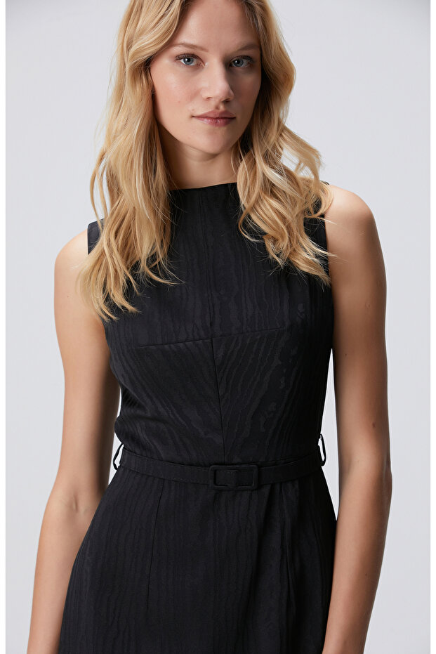 Siyah Jakar Desenli Mini Elbise - 2