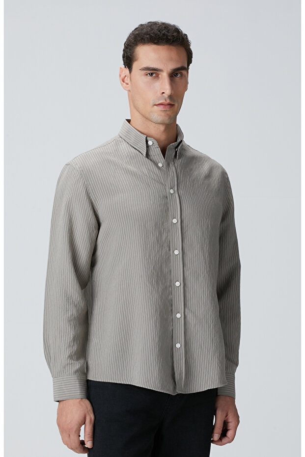 Haki Çizgili Gömlek - 4