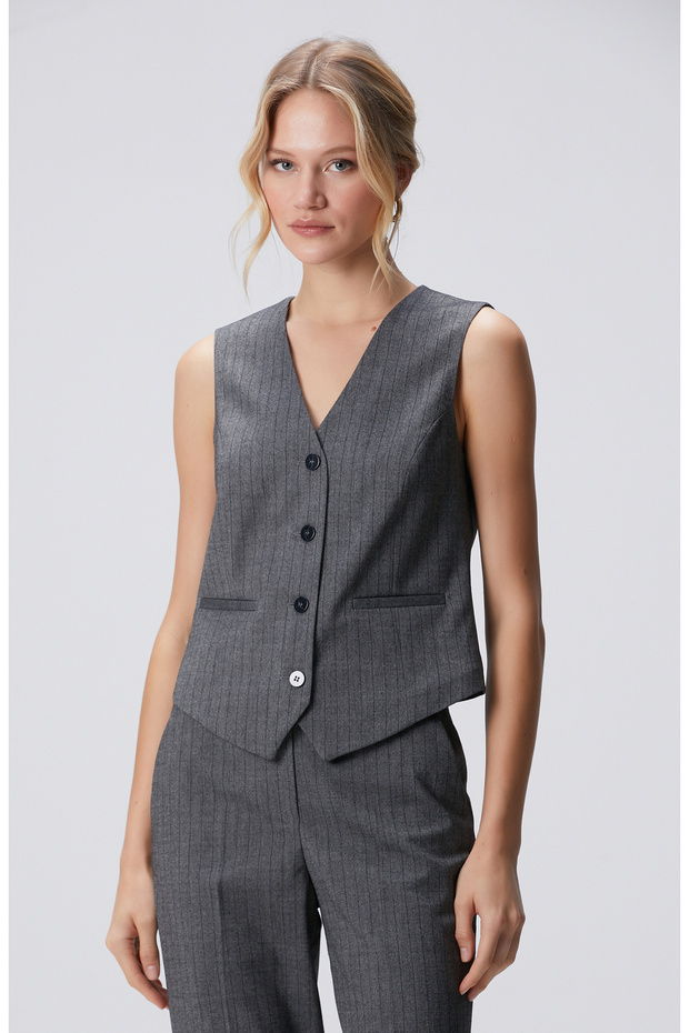 Antrasit Yün Mix Yelek - 4