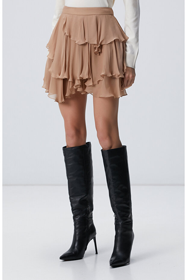 Vizon Şifon Mini Etek - 3