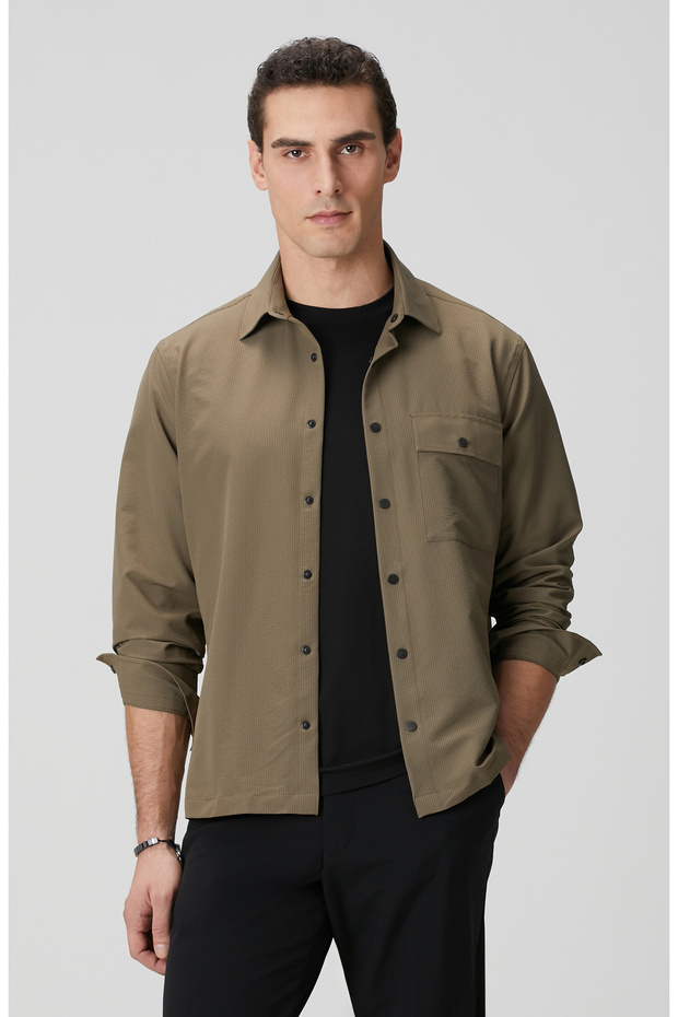 N-Tech Haki Gofreli Gömlek - 1