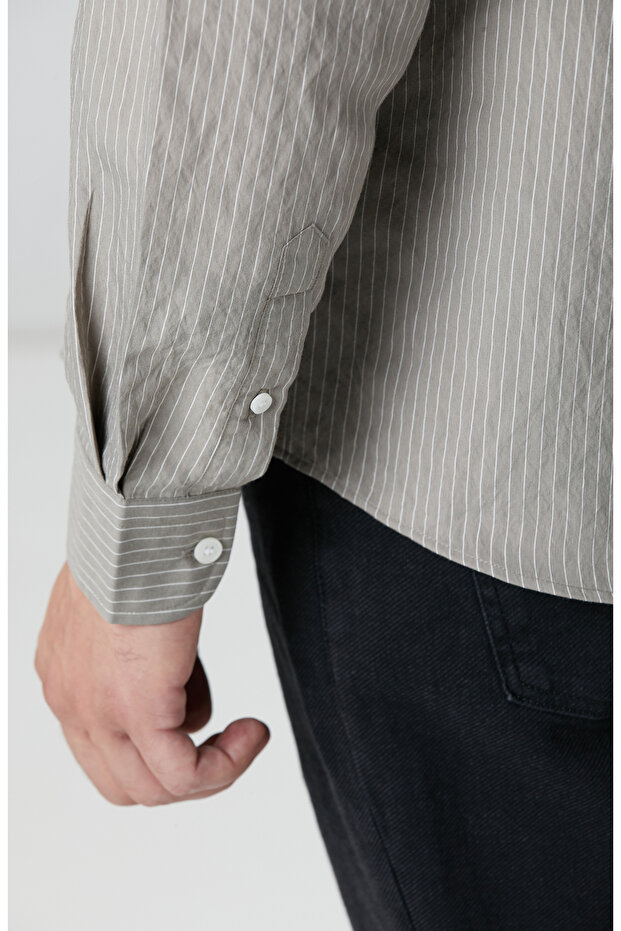 Haki Çizgili Gömlek - 7