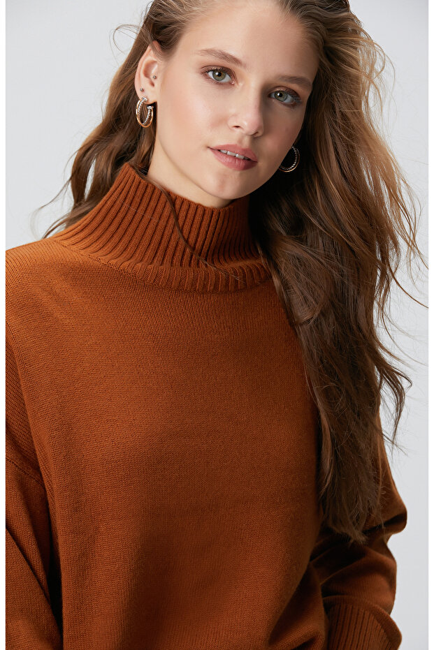 Camel Yün Karışımlı Triko Kazak - 4