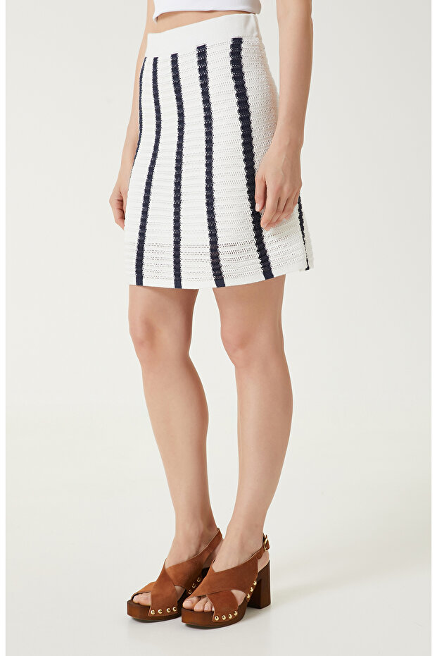 Lacivert Ekru Triko Etek - 4