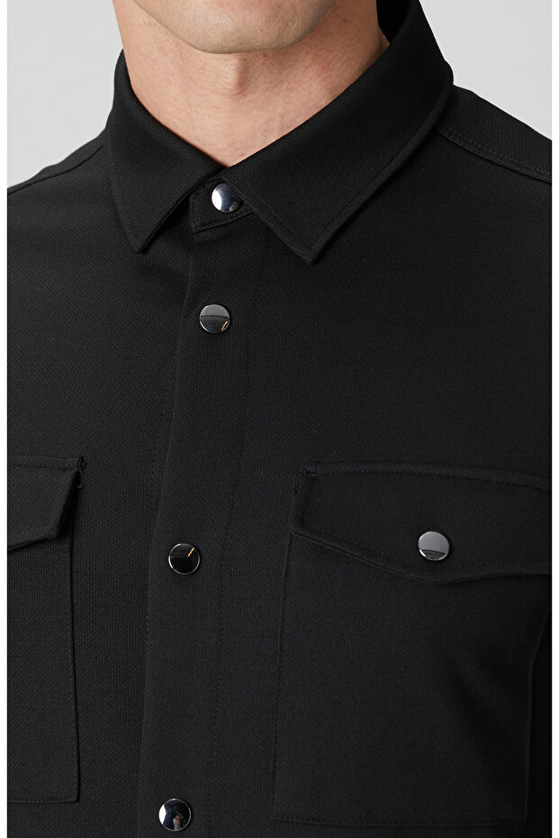 Siyah Diyagonal Dış Gömlek - 6