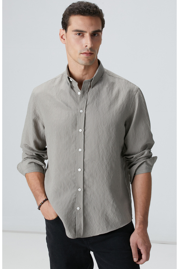 Haki Çizgili Gömlek - 1