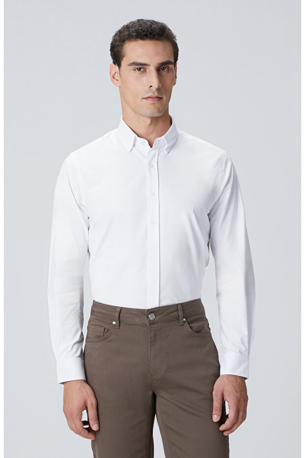 Beyaz Petek Desen Gömlek - 1