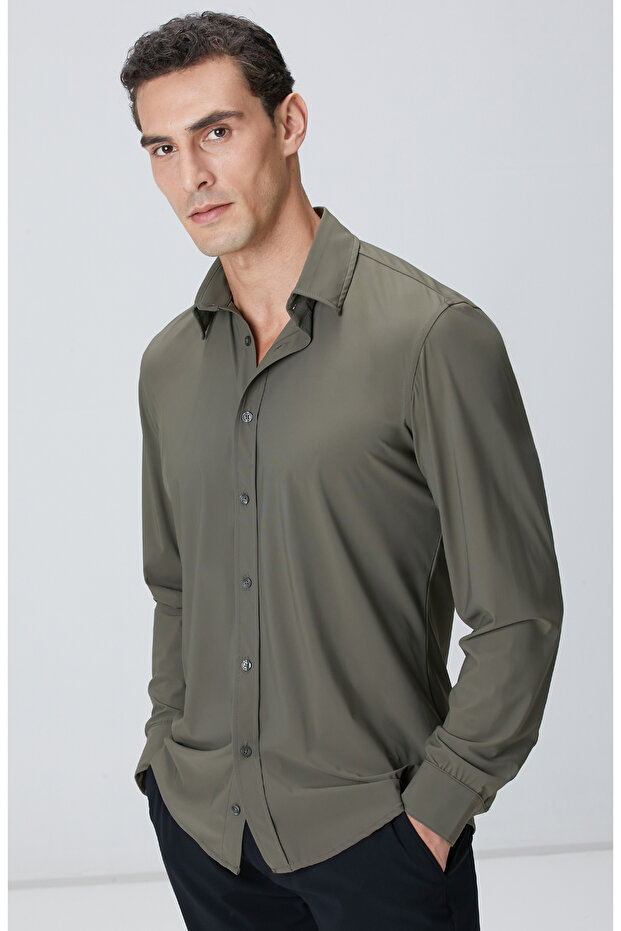 Haki Örme Gömlek - 1