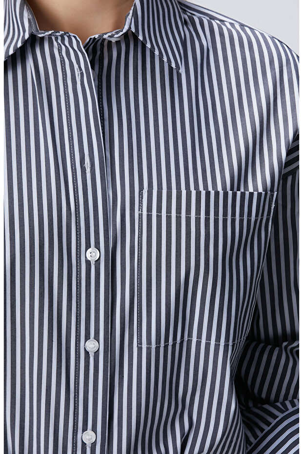 Lacivert Mavi Oversize Gömlek - 6