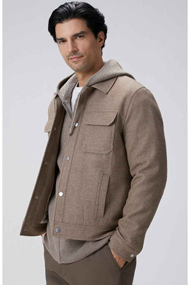 Bej Yün Karışımlı Mont - 2