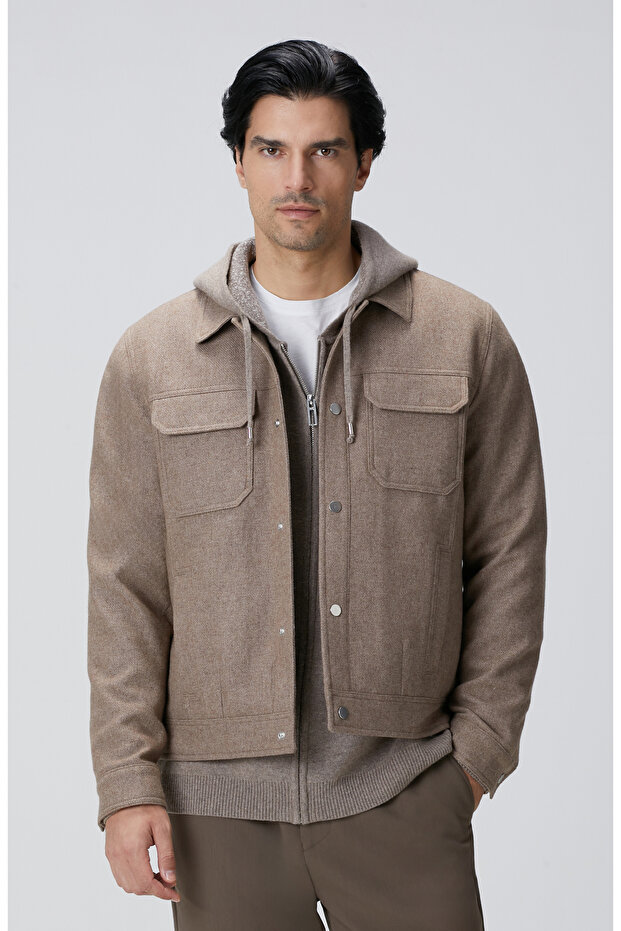 Bej Yün Karışımlı Mont - 1