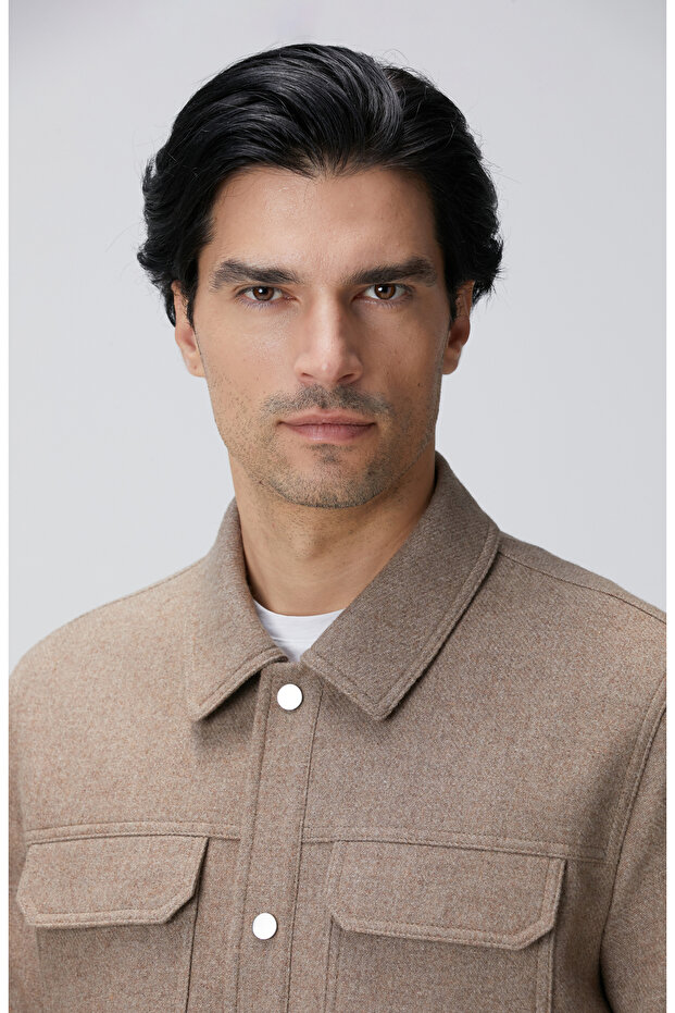 Bej Yün Karışımlı Mont - 7