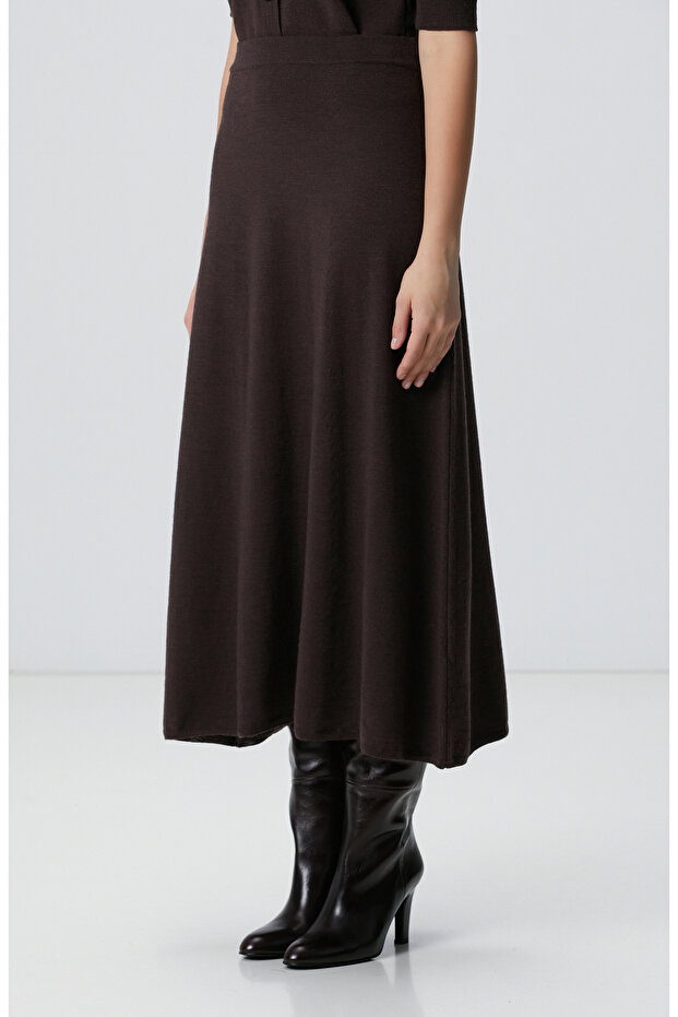 Acı Kahve Midi Yün Triko Etek - 3