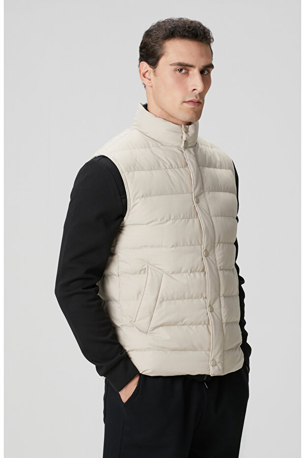 Bej Ray Kapitoneli Casual Yelek - 4