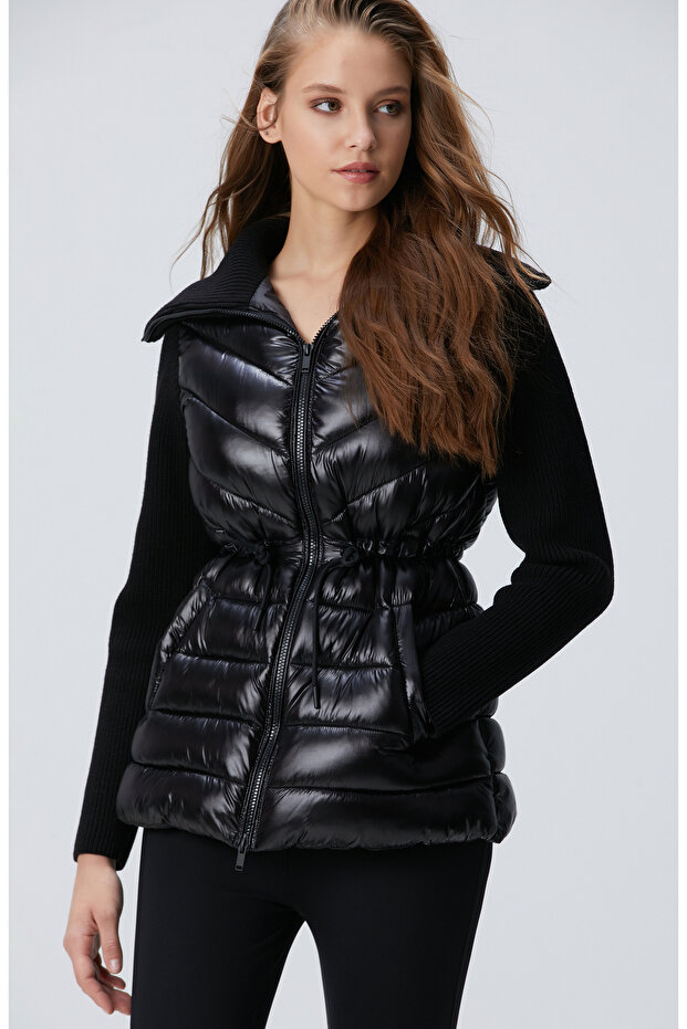 N-Tech Siyah Triko Kollu Puffer Mont - 3